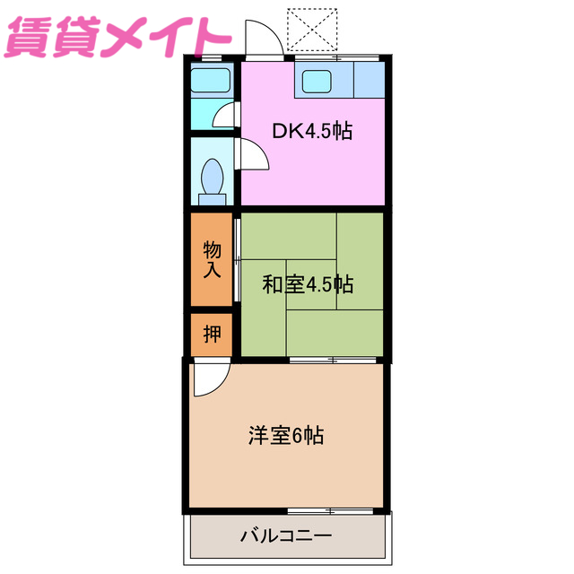 鈴鹿市東旭が丘のアパートの間取り