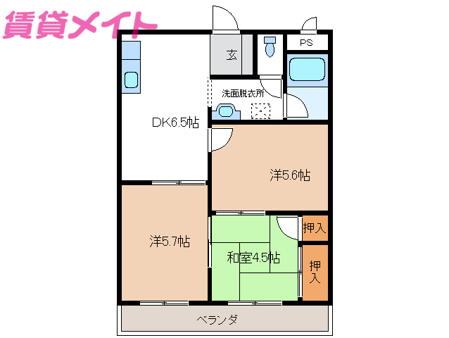 津市河芸町上野のマンションの間取り