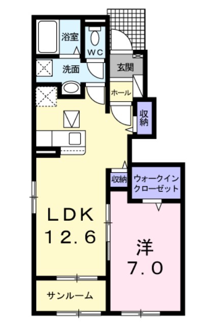 久留米市三潴町福光のアパートの間取り