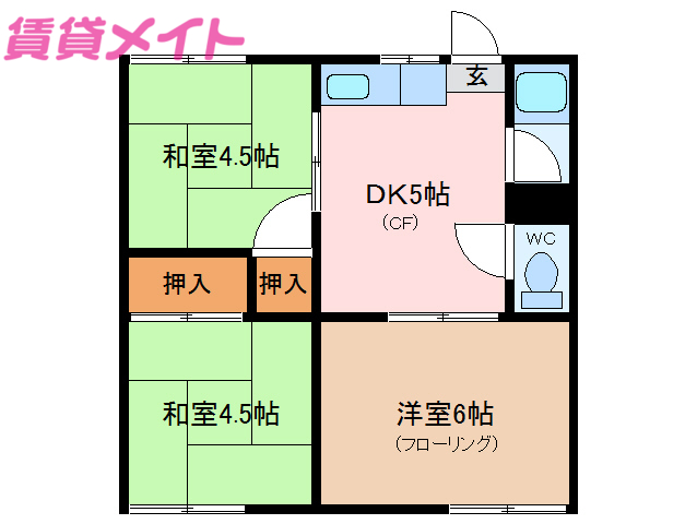 伊勢市御薗町長屋のアパートの間取り