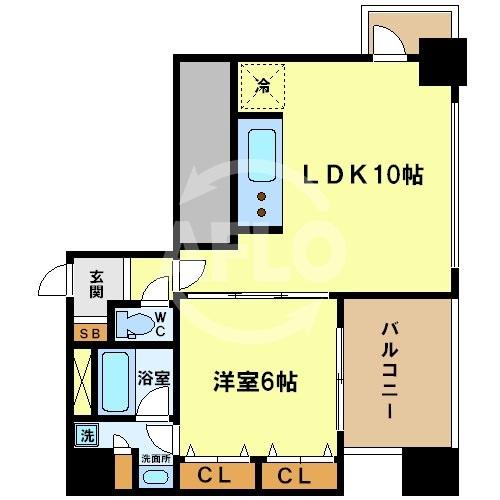 大阪市中央区東心斎橋のマンションの間取り