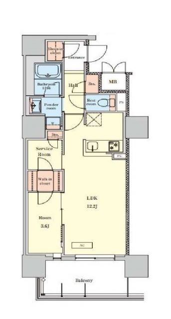 大阪市西区南堀江のマンションの間取り