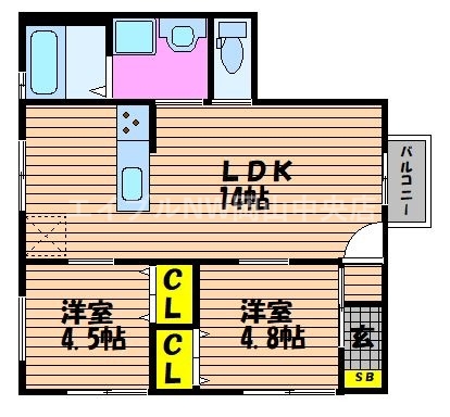 【岡山市北区平野のアパートの間取り】