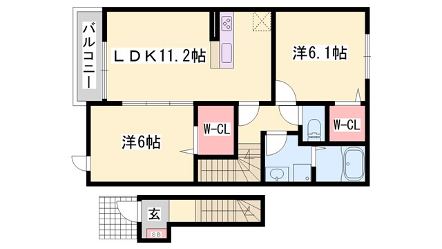 たつの市誉田町福田のアパートの間取り