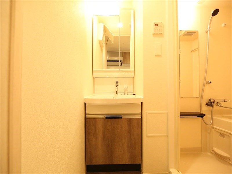 洗面設備　脱衣所　独立洗面台（シャンプードレッサー付）収納スペース有