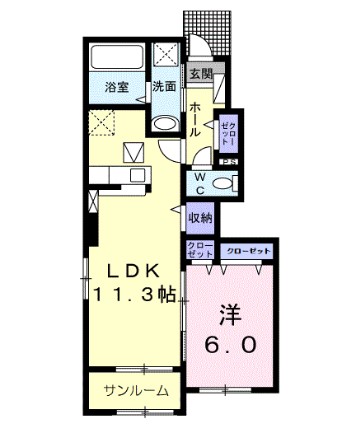 倉敷市茶屋町のアパートの間取り