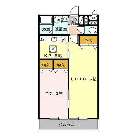 越谷市東越谷のアパートの間取り