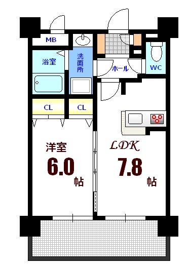 【広島市中区十日市町のマンションの間取り】