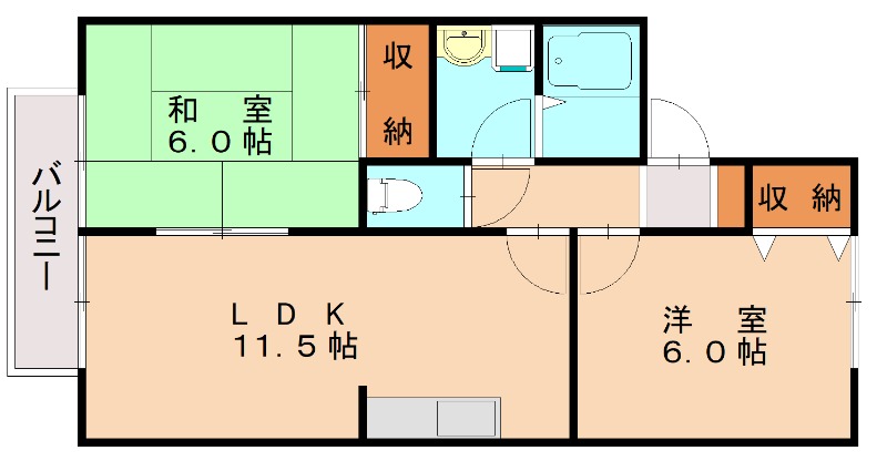 大野城市瓦田のアパートの間取り