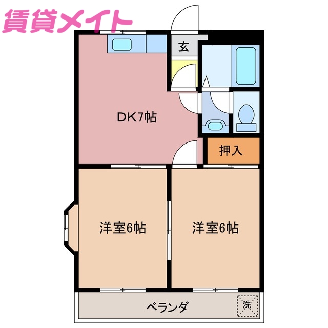 鈴鹿市稲生のアパートの間取り