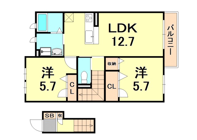 【神戸市東灘区森北町のアパートの間取り】