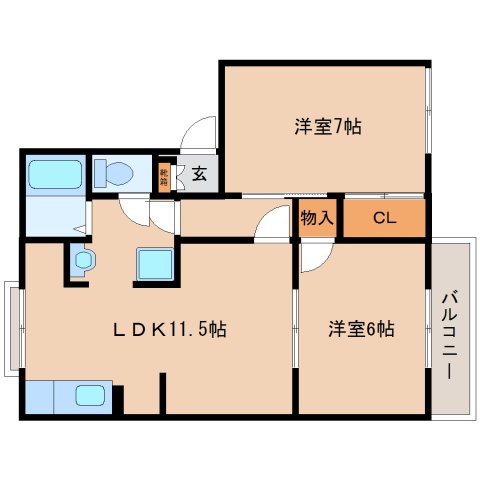 生駒郡斑鳩町龍田西のアパートの間取り