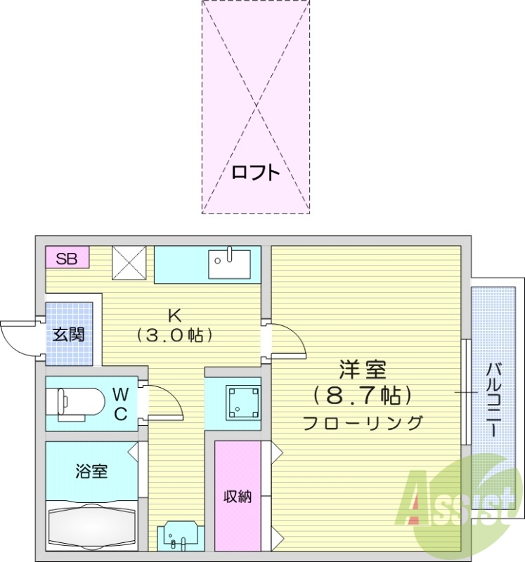 仙台市宮城野区二の森のアパートの間取り