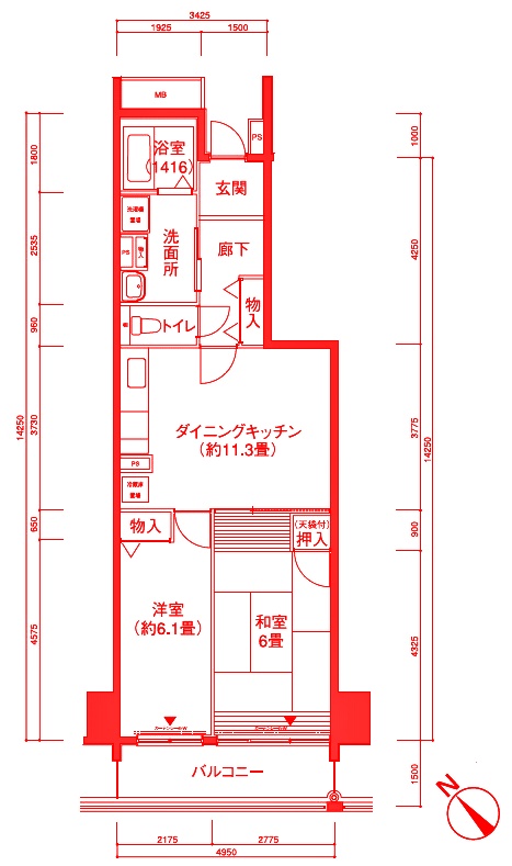 横浜市中区長者町のマンションの間取り