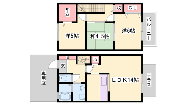 加古川市野口町坂元のアパートの間取り