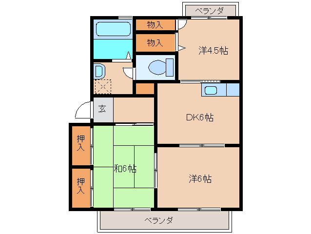 奈良市赤膚町のアパートの間取り