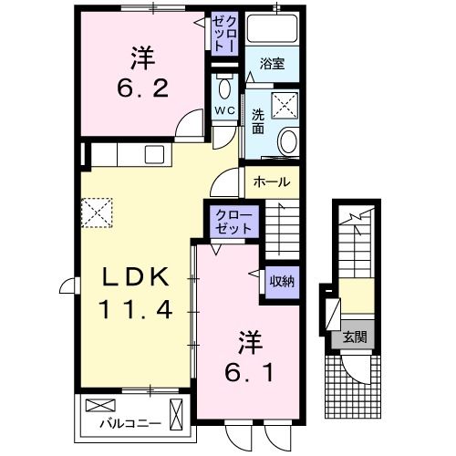 【宇部市大字東須恵のアパートの間取り】