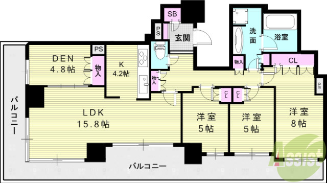 神戸市中央区下山手通のマンションの間取り