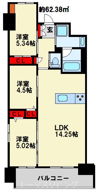 北九州市門司区高田のマンションの間取り