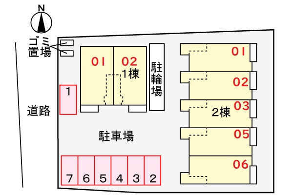 【南新田1丁目アパート　1棟の駐車場】