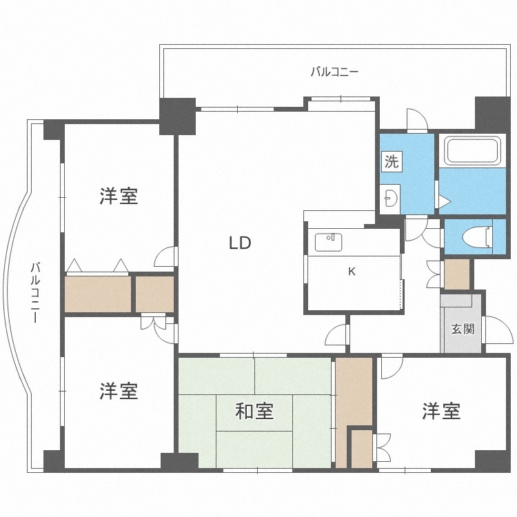 エメラルドグリーン中の島の間取り