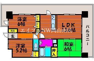 岡山市中区中納言町のマンションの間取り