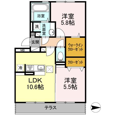 熊本市北区鶴羽田町のアパートの間取り