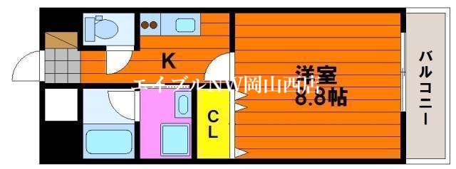 岡山市北区高柳西町のマンションの間取り