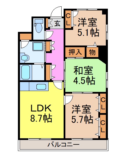 名古屋市昭和区明月町のマンションの間取り