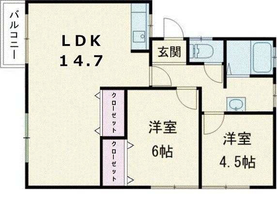 青森市自由ケ丘のアパートの間取り