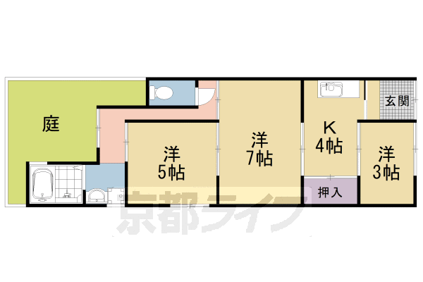 嵯峨石ヶ坪町連棟貸家の間取り