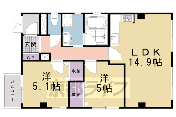 京都市東山区本町５丁目のマンションの間取り