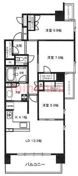 【茨木市西中条町のマンションの間取り】