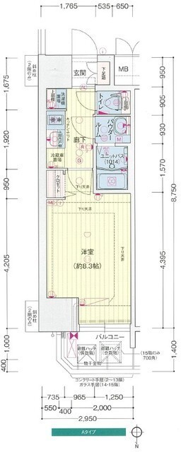 プレサンス谷町九丁目駅前の間取り