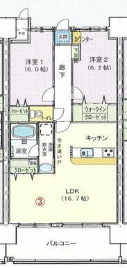 松山市祝谷のマンションの間取り