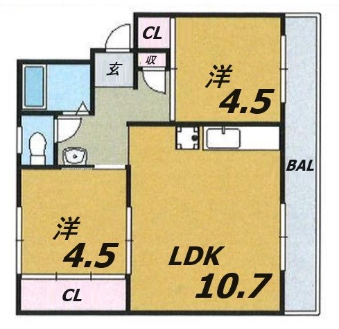 神戸市北区君影町のマンションの間取り