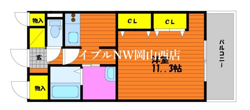 岡山市北区中井町のマンションの間取り