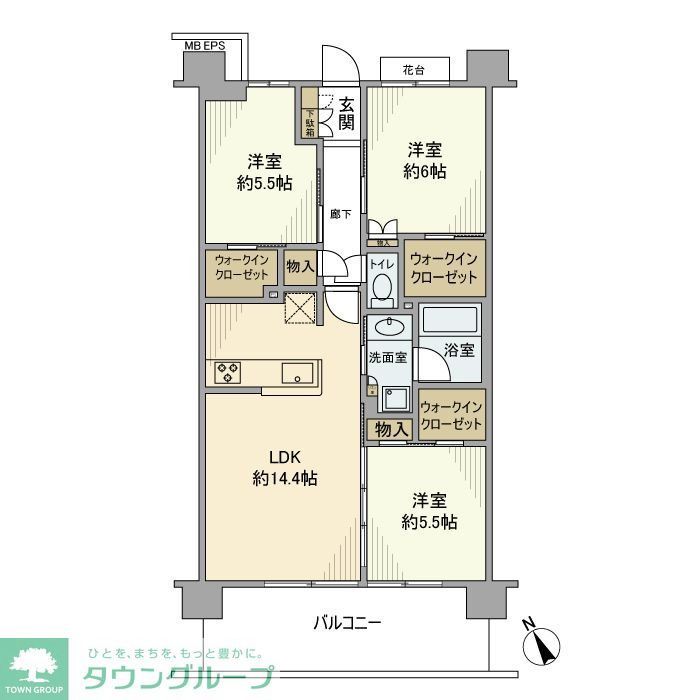 市川市大洲のマンションの間取り