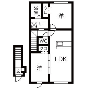 千歳市自由ケ丘のアパートの間取り