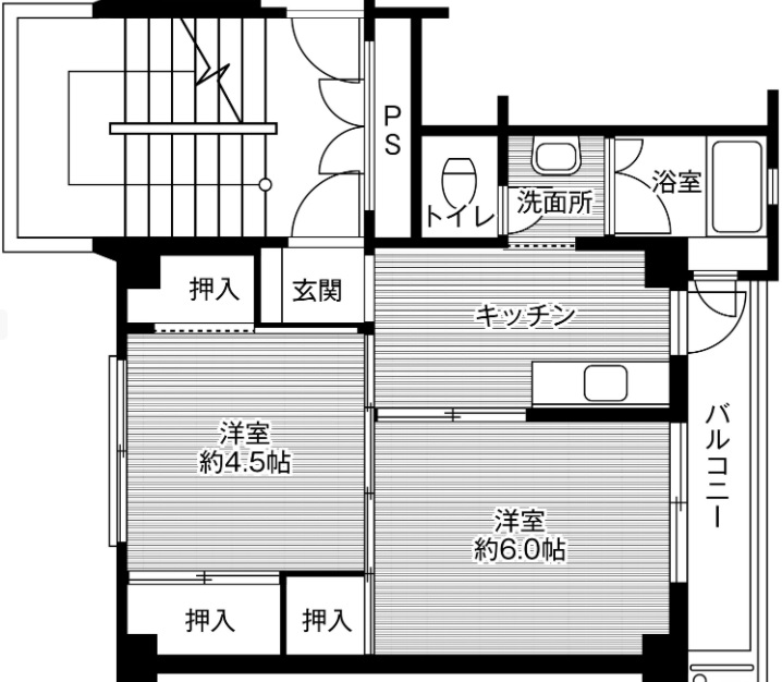 ビレッジハウス中田　２号棟の間取り