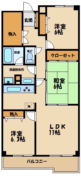 府中市天神町のマンションの間取り