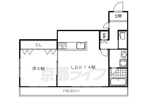 京都市左京区上高野小野町のアパートの間取り