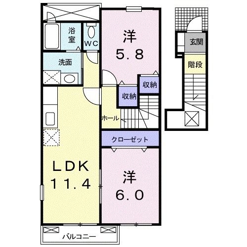 宗像市河東のアパートの間取り