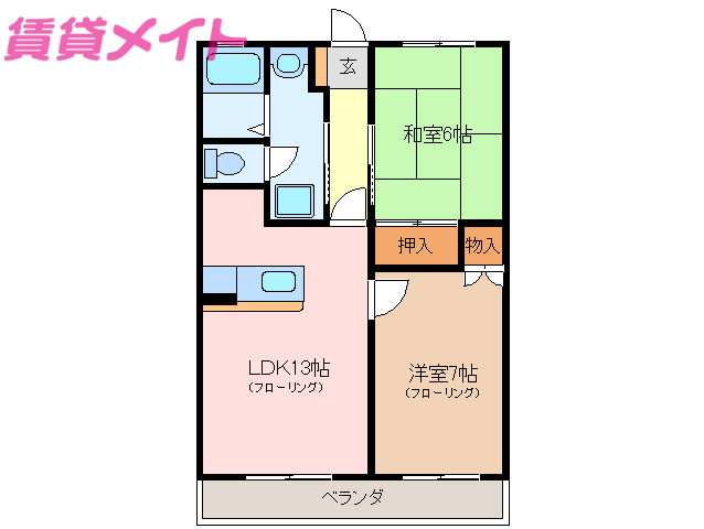 松阪市高町のマンションの間取り