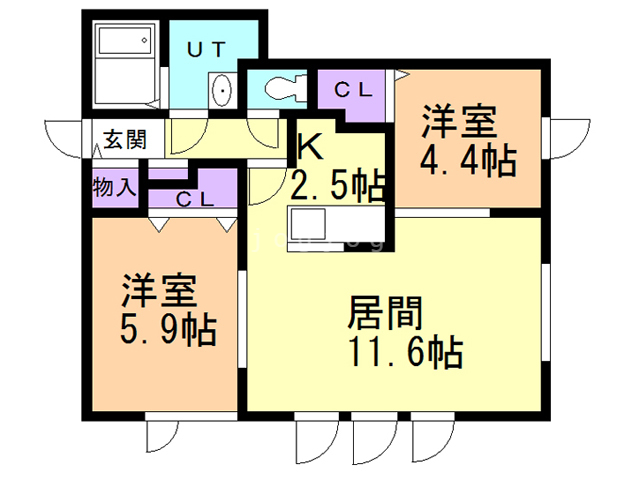 札幌市西区発寒十五条のアパートの間取り