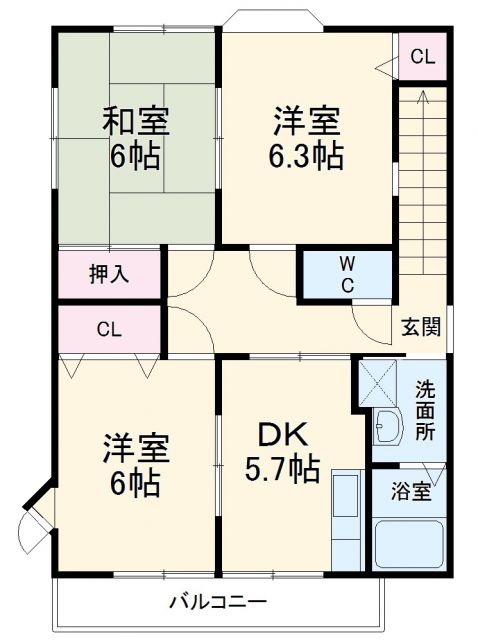 浜松市中央区大平台のアパートの間取り