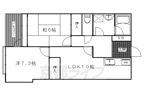 京都市左京区岡崎東天王町のマンションの間取り