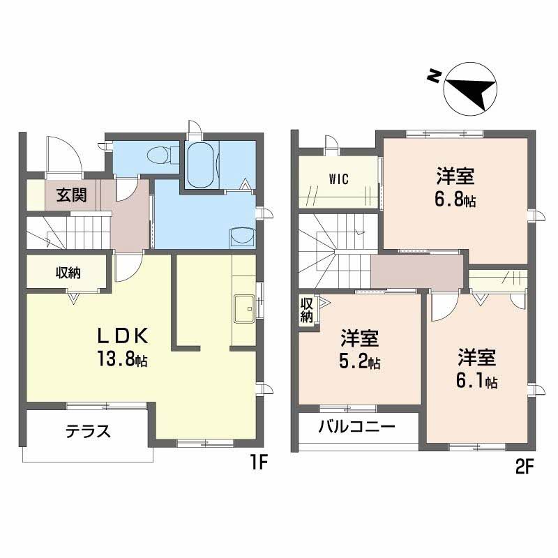 北葛城郡河合町高塚台のアパートの間取り