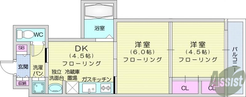 仙台市若林区連坊小路のマンションの間取り