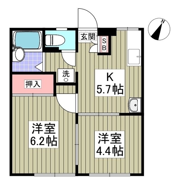 千葉市中央区白旗のアパートの間取り